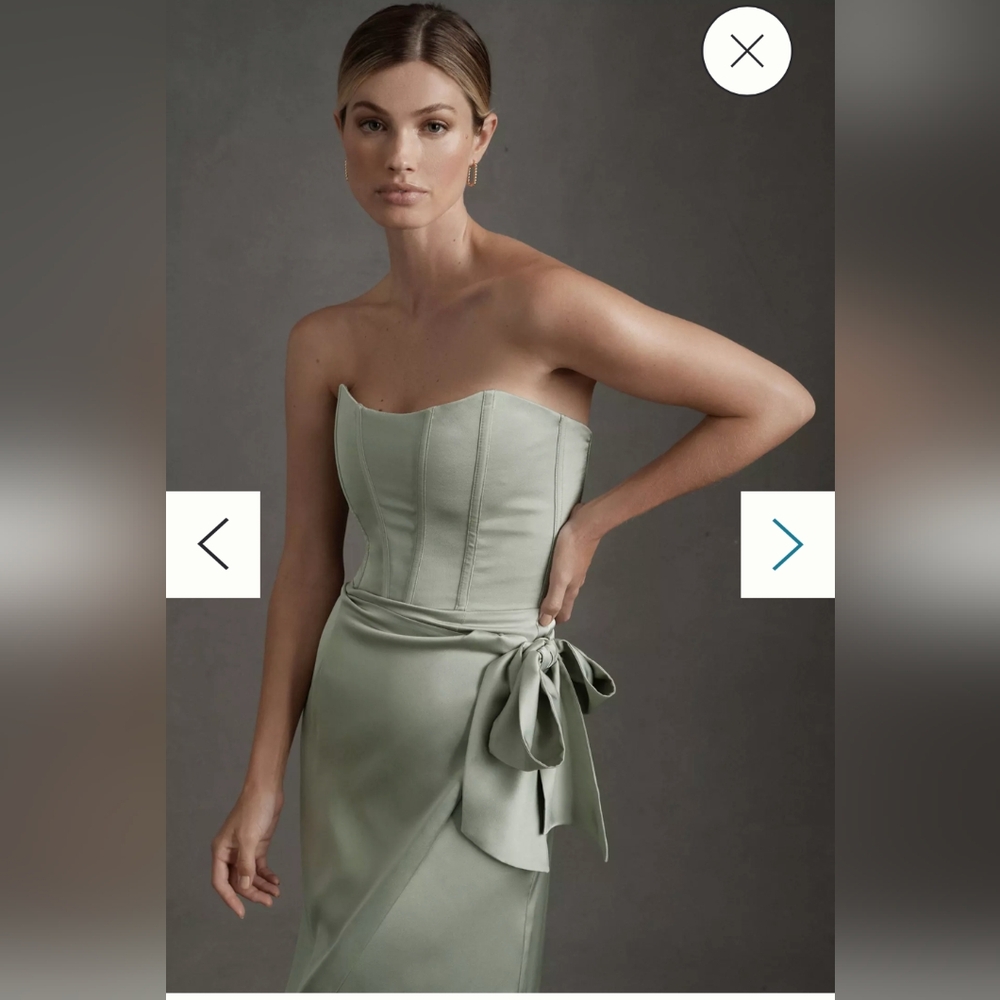 V. Chapman Anthropology Strapless Bridesmaids Dress in Sage